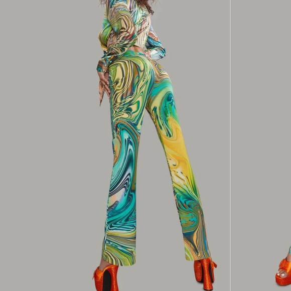 POSTER GIRL Dolls Kill High Rise Hypnosis Habits Swirl Kick Flare Rave Pants XS - Picture 3 of 16